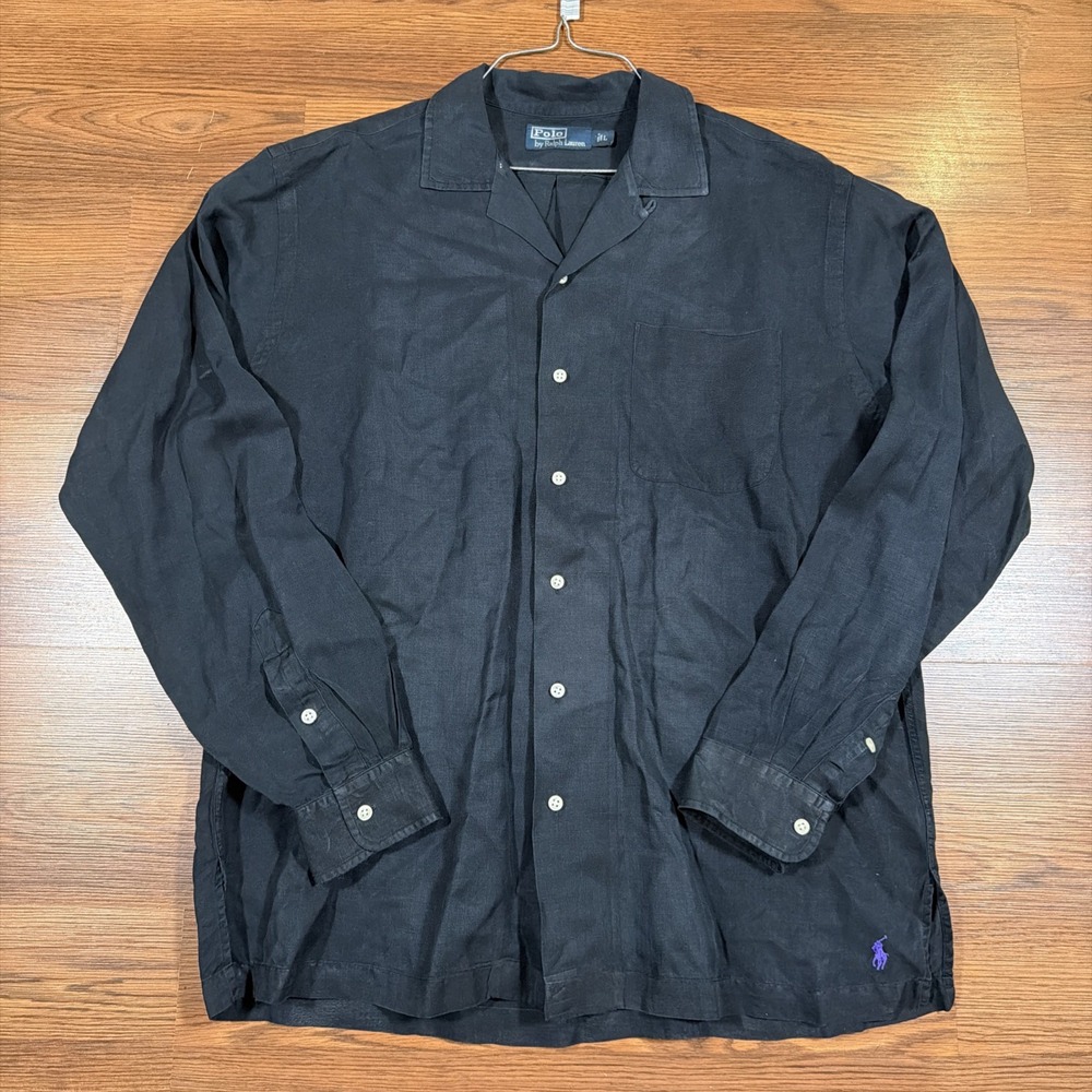 Polo Ralph Lauren Linen Silk Blend Loop Collar Shirt Size L Camp Open Collar